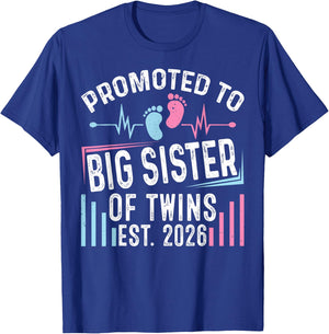 Promoted to Big Sister of Twins Est 2026 Baby Shower T-Shirt - T-Shirt | Royal