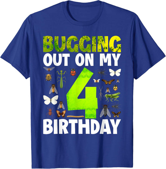 Kids 4 Year old Insect Lovers Bugging Out On My 4th Birthday T-Shirt - T-Shirt | Royal