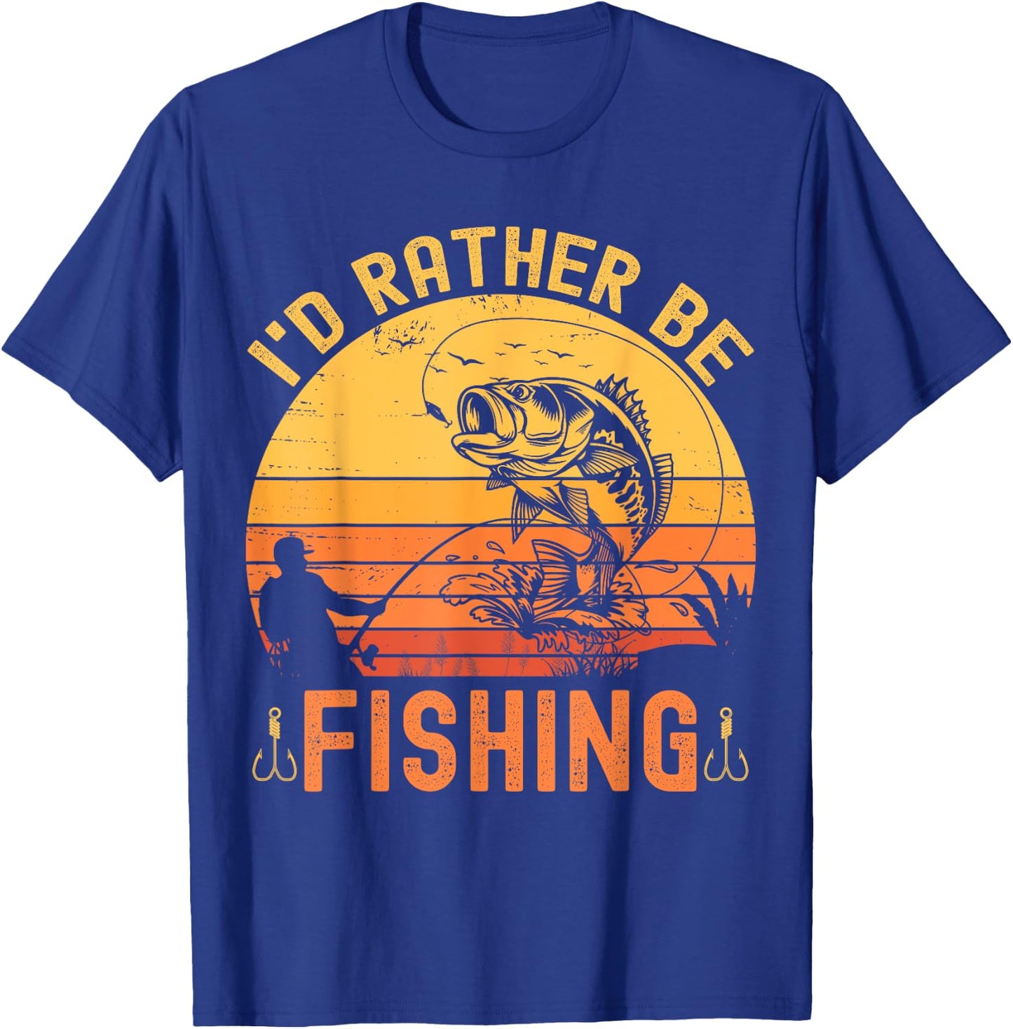 I'd Rather Be Fishing Retro vintage Fisherman Funny Fishing T-Shirt - T-Shirt | Royal