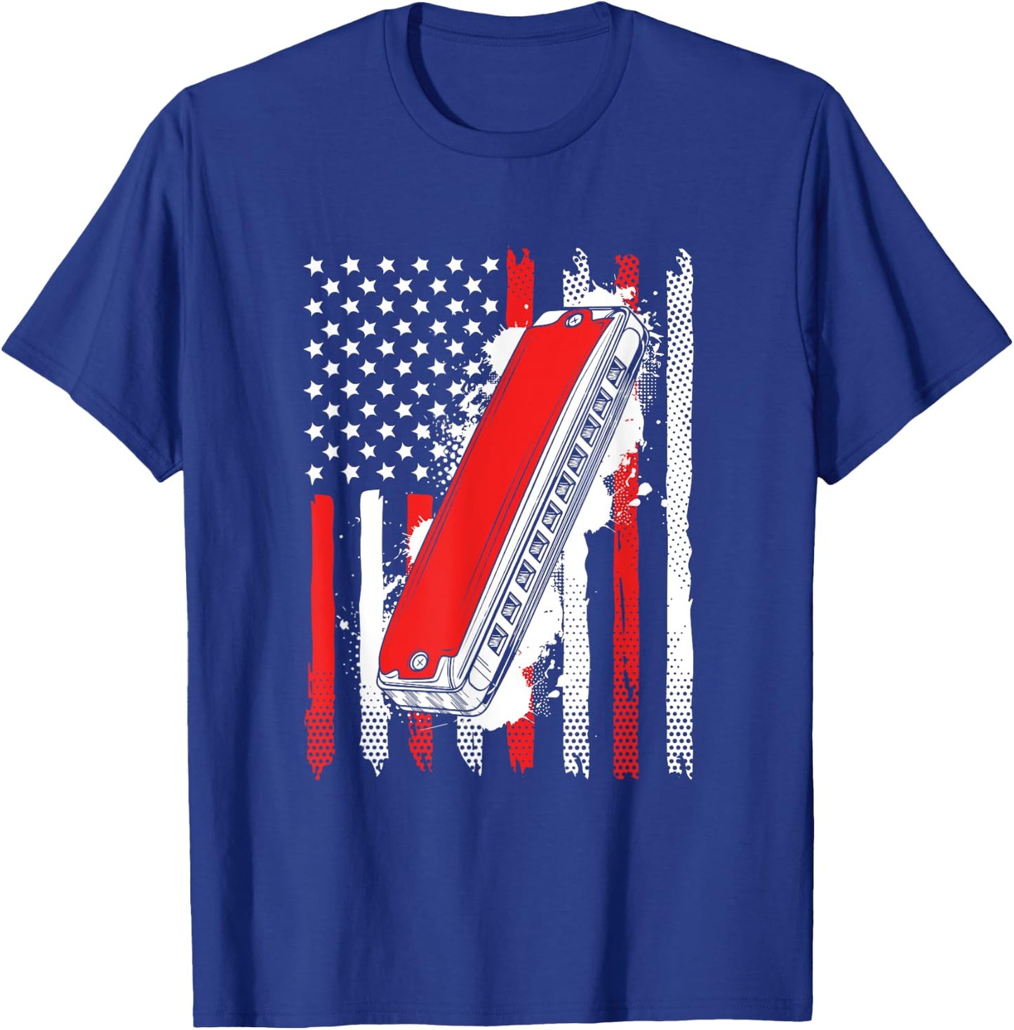 Grunge US Harmonica Flag Musical Instruments T-Shirt - T-Shirt | Royal