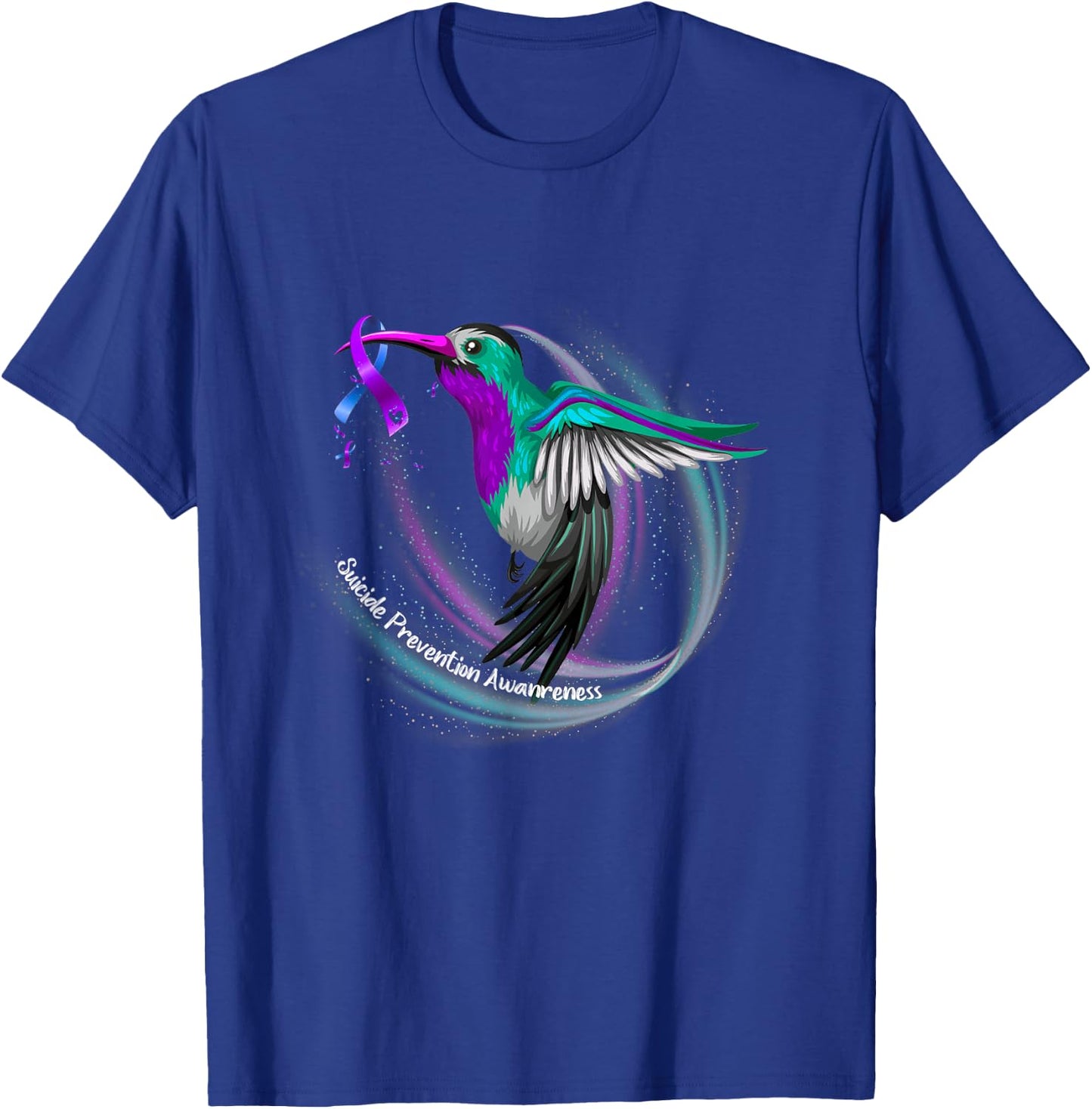 Hummingbird Purple Blue Ribbon Suicide Prevention Awareness T-Shirt - T-Shirt | Royal