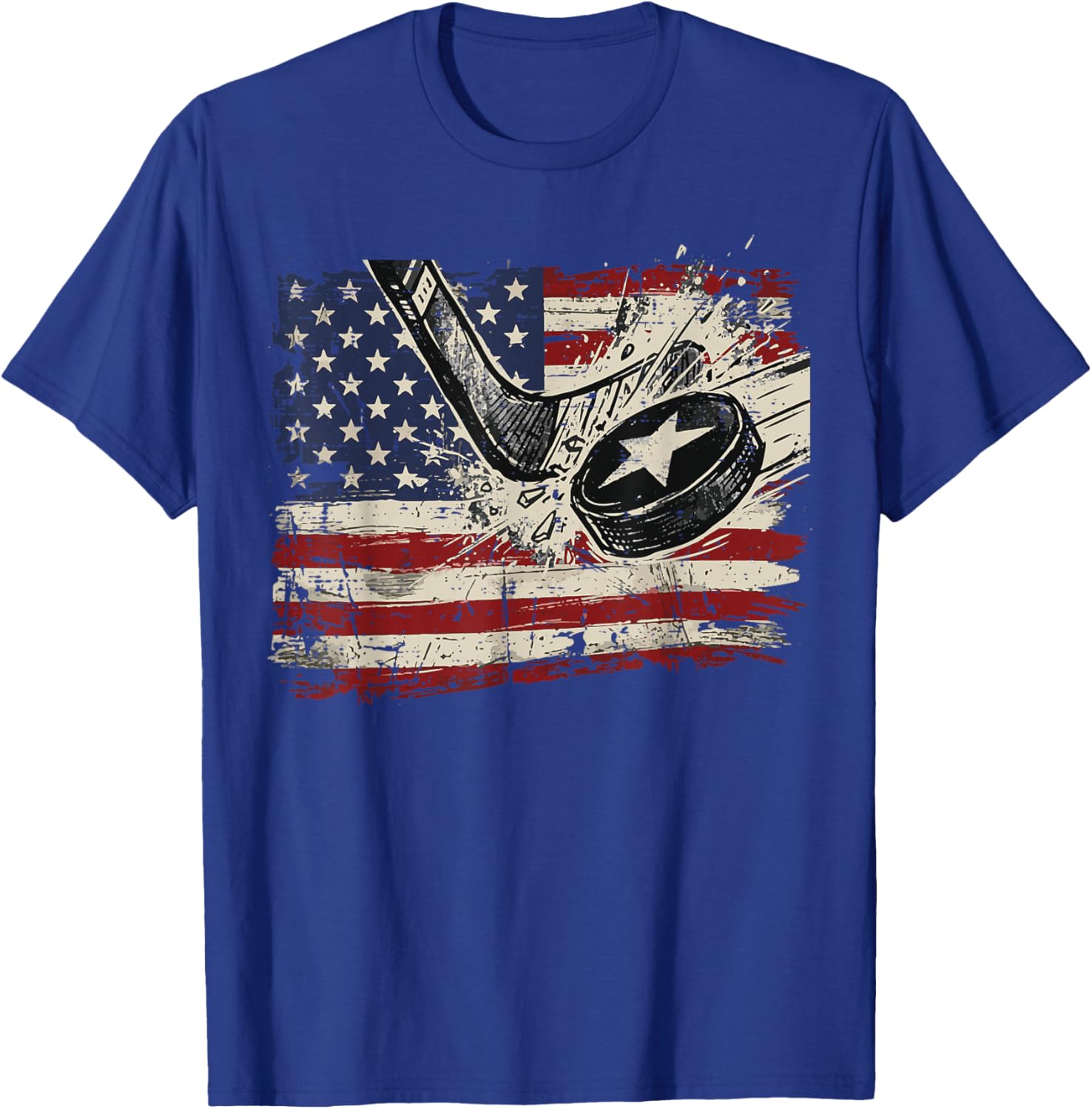 4th of July Ice Hockey Puck US Flag Patriotic Men Boys Kids T-Shirt - T-Shirt | Royal