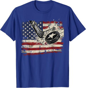 4th of July Ice Hockey Puck US Flag Patriotic Men Boys Kids T-Shirt - T-Shirt | Royal