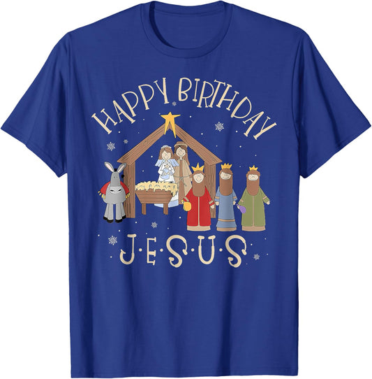 Happy Birthday Jesus Christmas Nativity Christian T-Shirt - T-Shirt | Royal