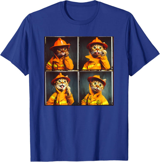 Funny Animal Photobooth Firefighter Cat T-Shirt - T-Shirt | Royal