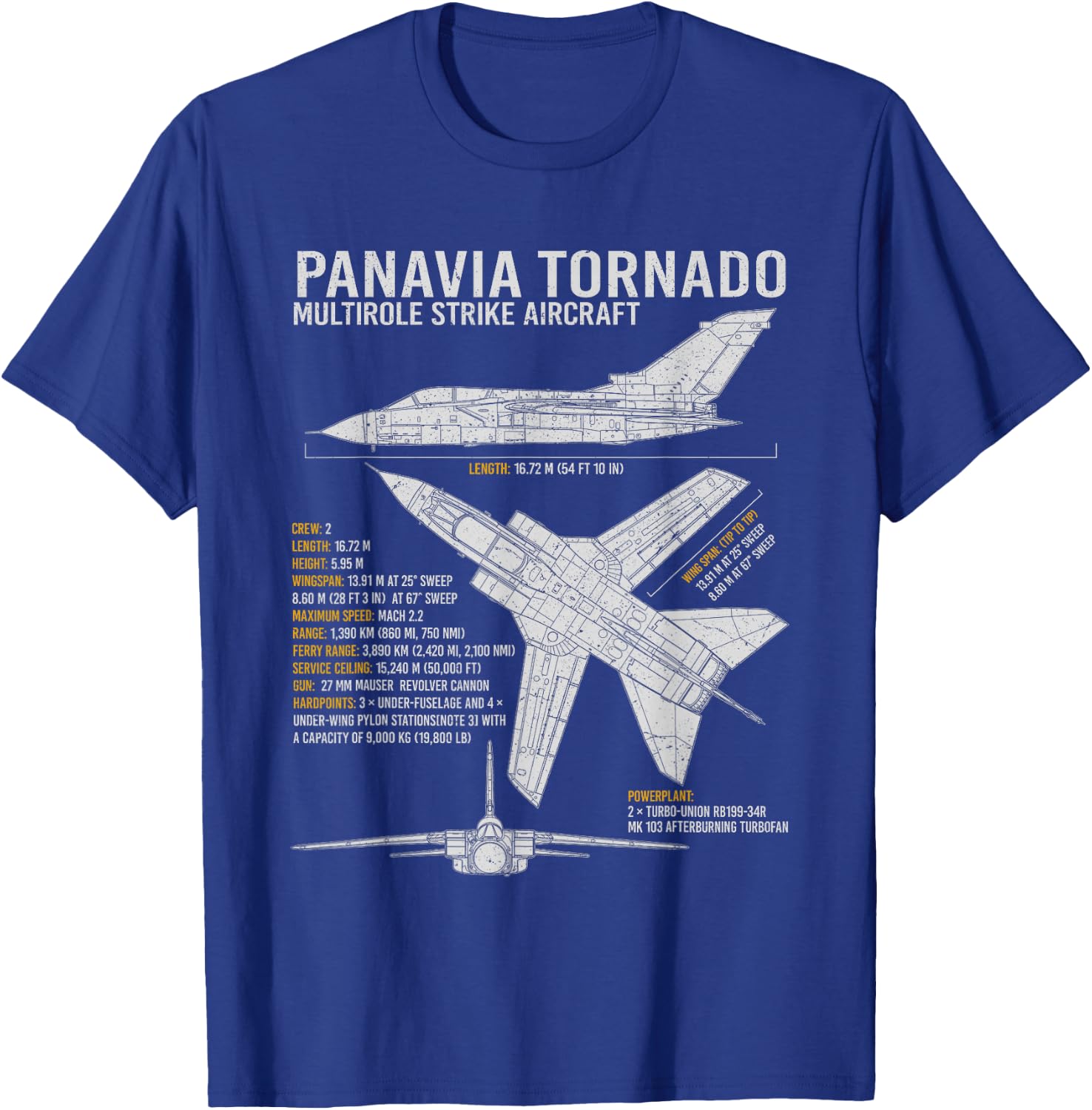Tornado Jet Fighter Aircraft Airplane Blueprint Warplane T-Shirt - T-Shirt | Royal