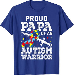 Proud Papa Of An Autism Warrior Awareness Ribbon Father T-Shirt - T-Shirt | Royal