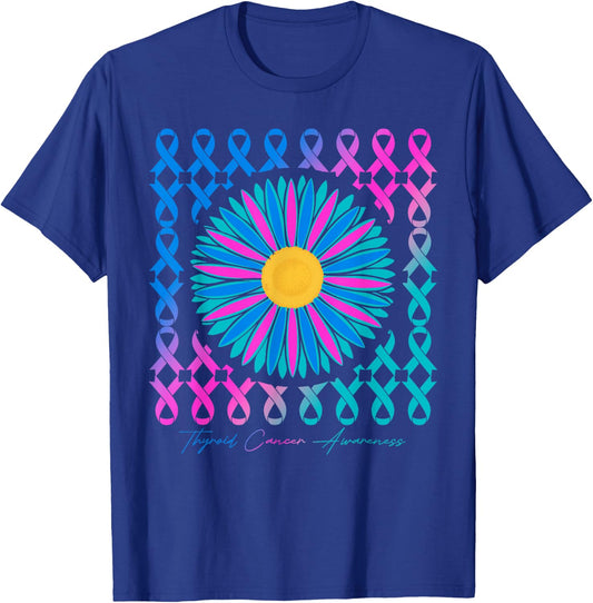 Thyroid Cancer Awareness Teal Pink Blue Ribbons T-Shirt - T-Shirt | Royal