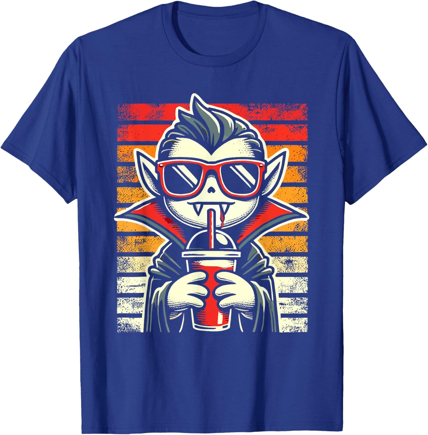 Retro Hipster Vampire with Smoothie Halloween Funny Vampire T-Shirt - T-Shirt | Royal