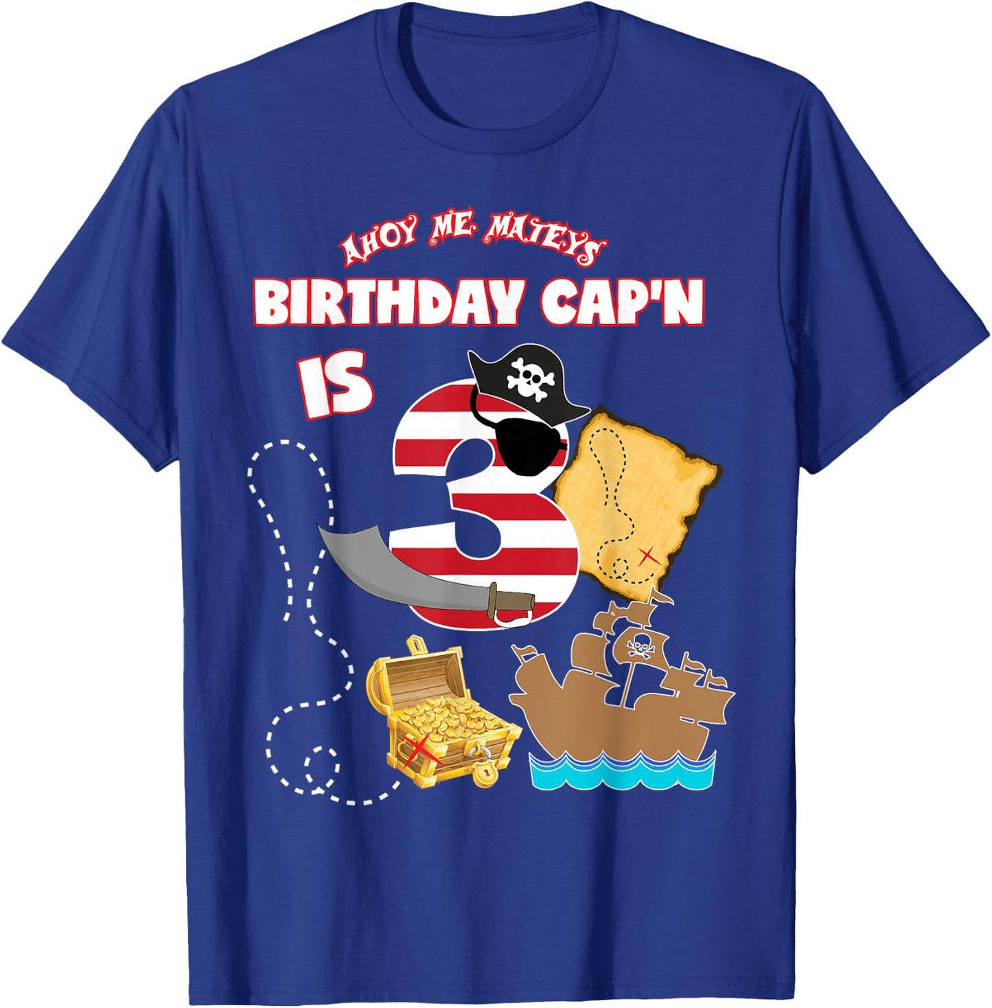 Pirate Birthday Shirt For Boys Age 3 Three Pirate Theme T-Shirt - T-Shirt | Royal