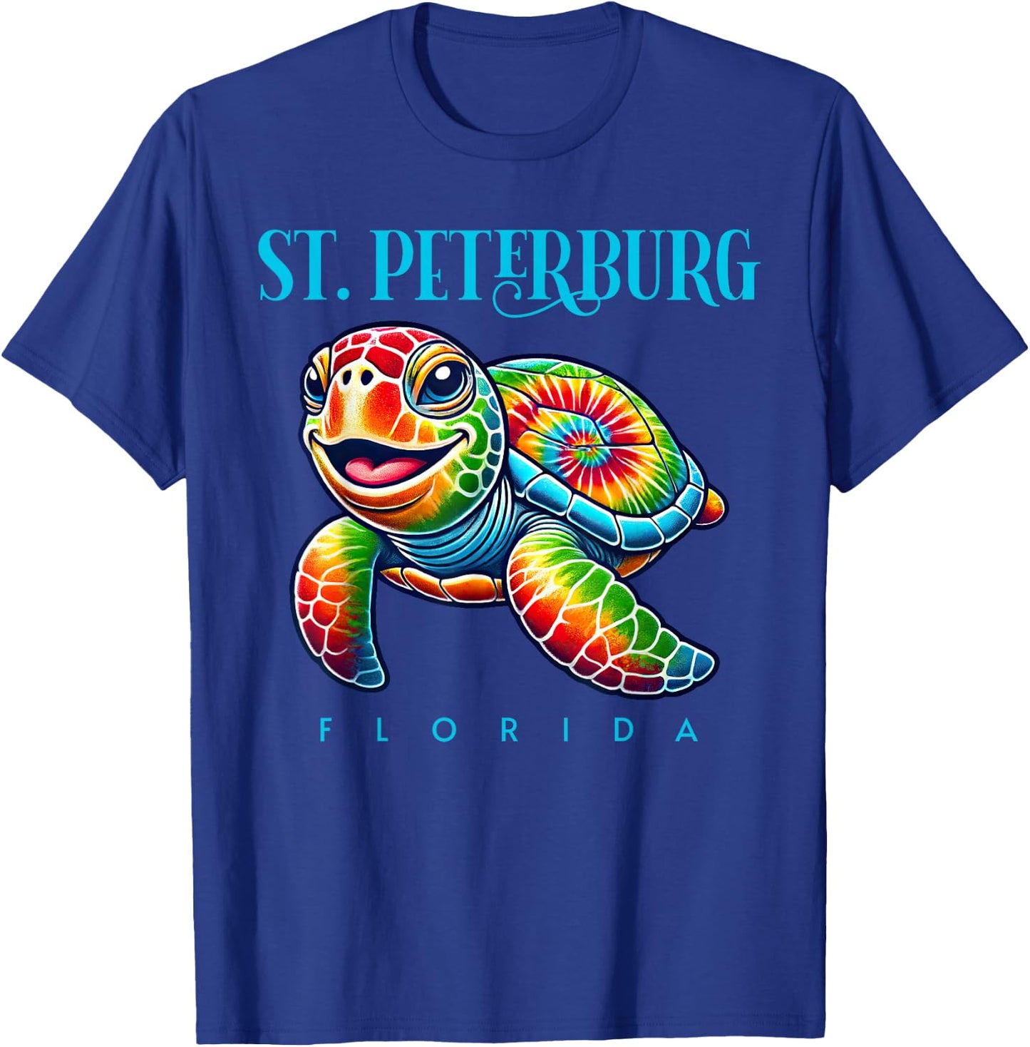 Saint Petersburg Florida Smiling Tie Dye Sea Turtle T-Shirt - T-Shirt | Royal