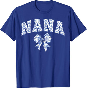 Nana Coquette Toile Blue Bow Floral Family Matching T-Shirt - T-Shirt | Royal