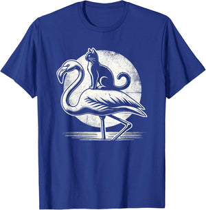 Cat Riding a Flamingo Funny T-Shirt - T-Shirt | Royal