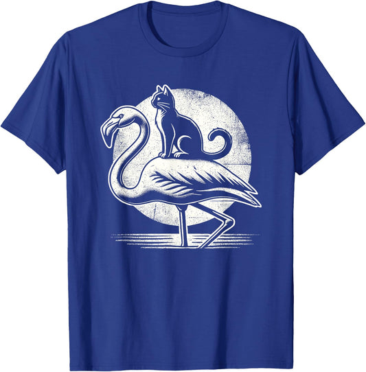 Cat Riding a Flamingo Funny T-Shirt - T-Shirt | Royal