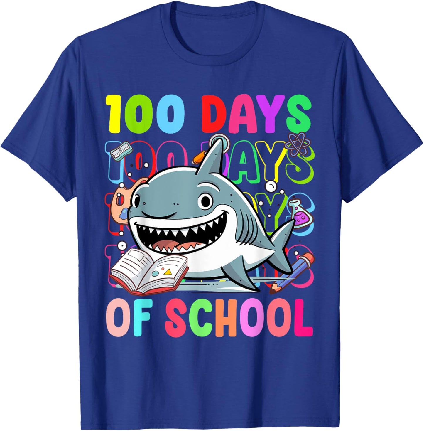 100 Days Of School Shark Lovers Boy Girl Kids T-Shirt - T-Shirt | Royal