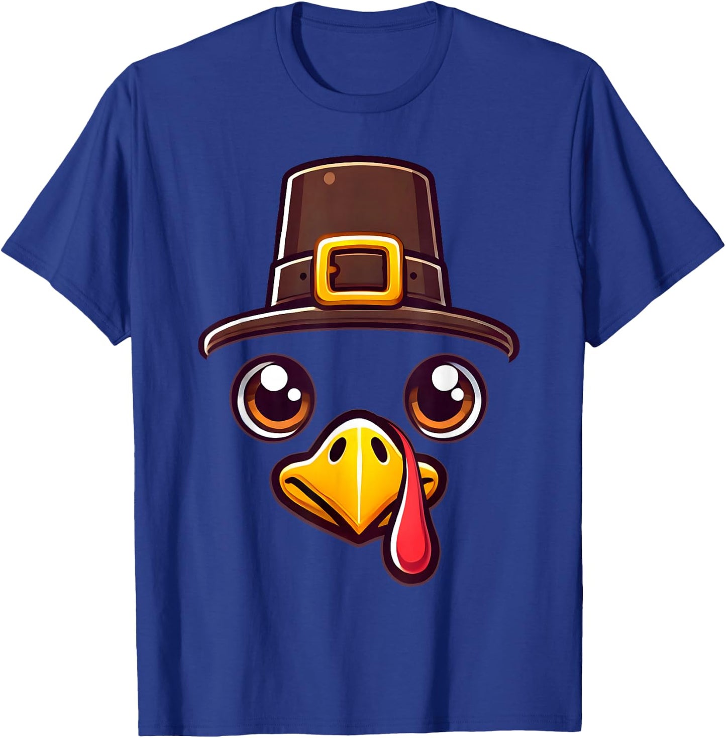 Turkey Face Pilgrim Thanksgiving T-Shirt - T-Shirt | Royal