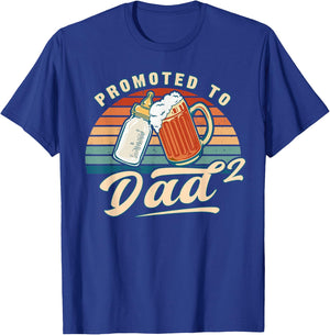 Promoted to Dad of 2 Retro Baby Reveal Idea T-Shirt - T-Shirt | Royal