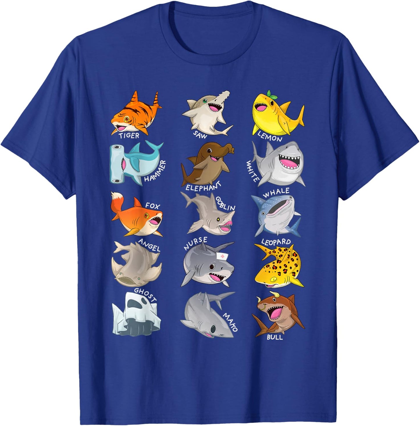Shark Shirt Cute Types Of Sharks Marine Biology Funny Shark T-Shirt - T-Shirt | Royal