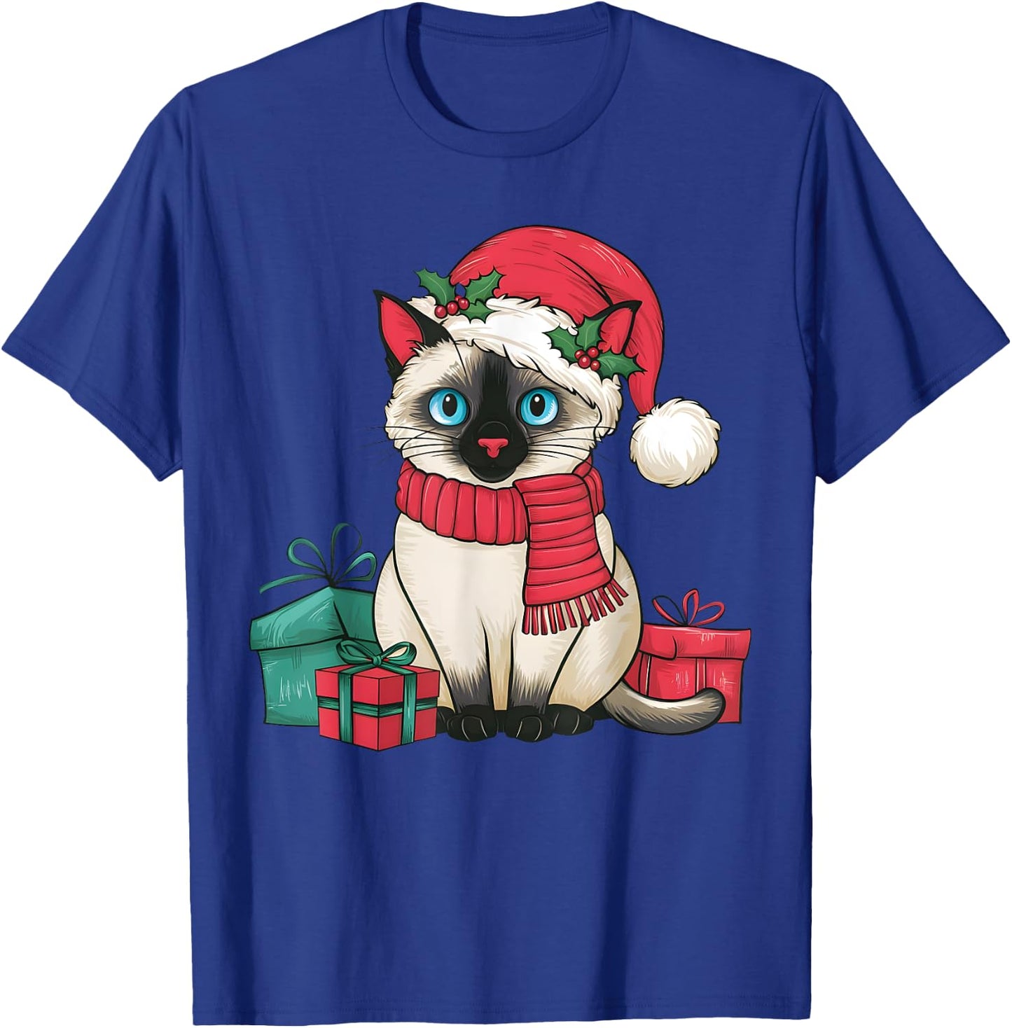 Siamese Cat Xmas Holiday Santa Siamese Cat Christmas Men Women Kids T-Shirt - T-Shirt | Royal