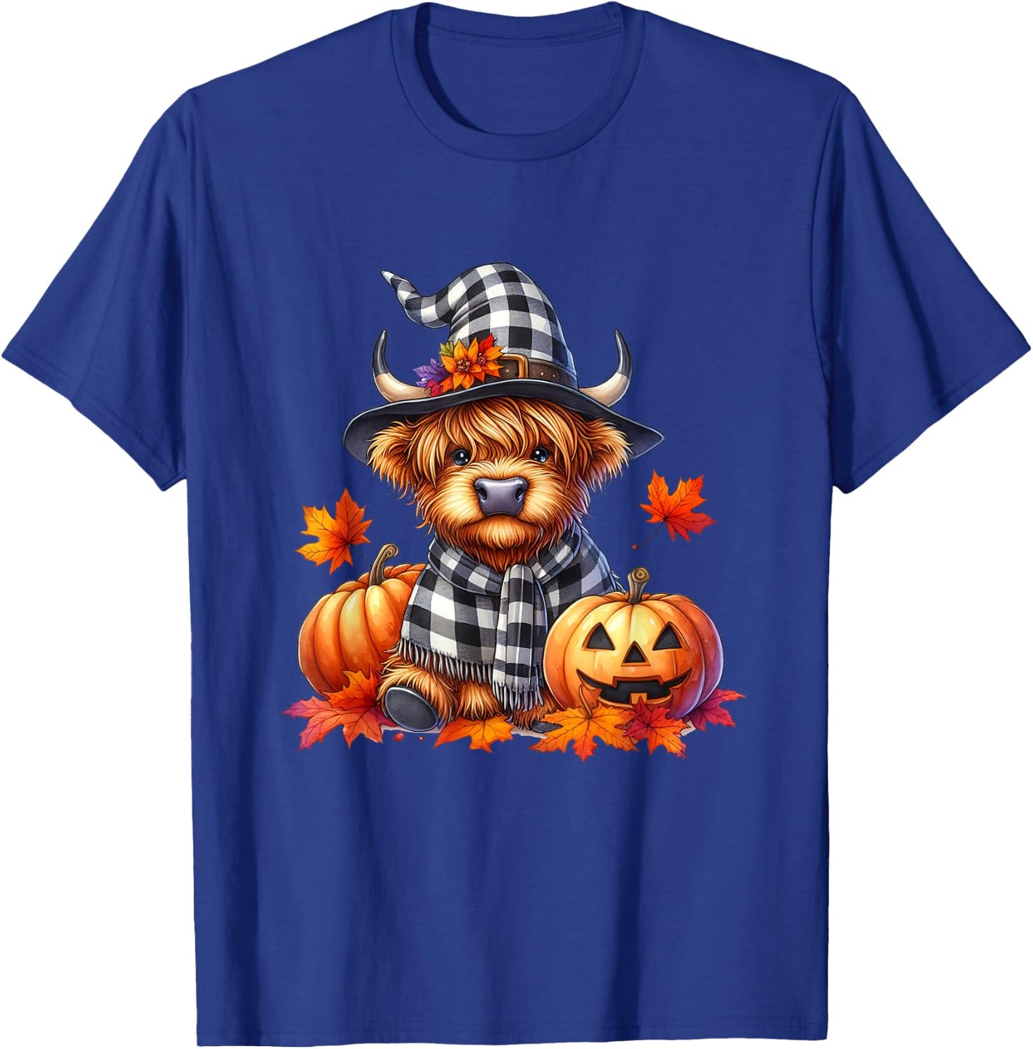 Funny Halloween Highland Cow Witchy Pumpkin It's Fall Y'all T-Shirt - T-Shirt | Royal