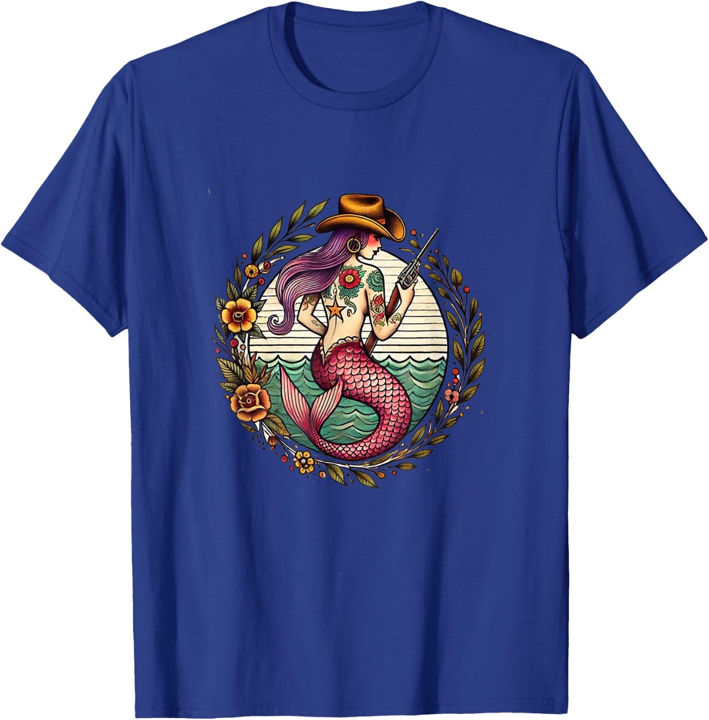 Art Nouveau Cowgirl Mermaid illustration T-Shirt - T-Shirt | Royal