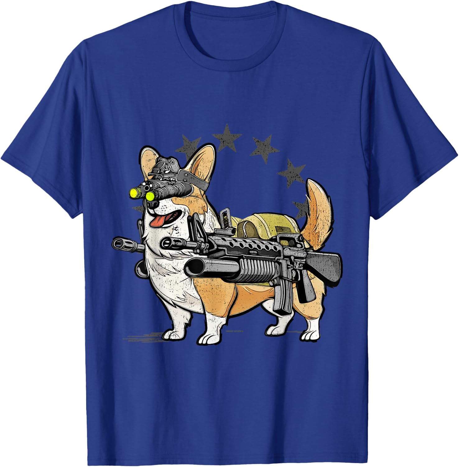 1 Nation -Adults Combat Corgi Patriotic Cartoon , Black, Small, Short Sleeve T-Shirt - T-Shirt | Royal
