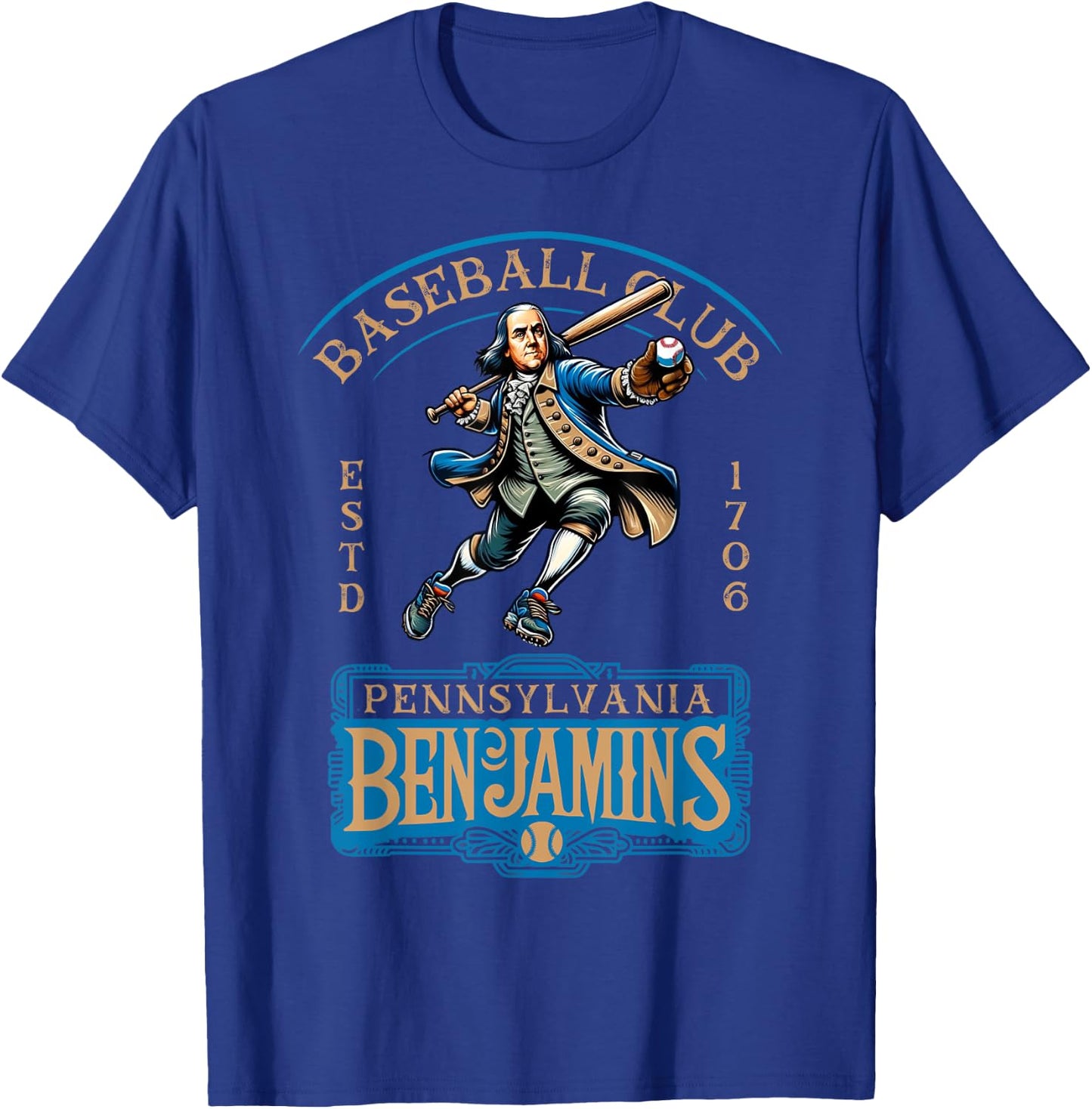 Pennslyvania Benjamins Retro Minor League Baseball Team T-Shirt - T-Shirt | Royal