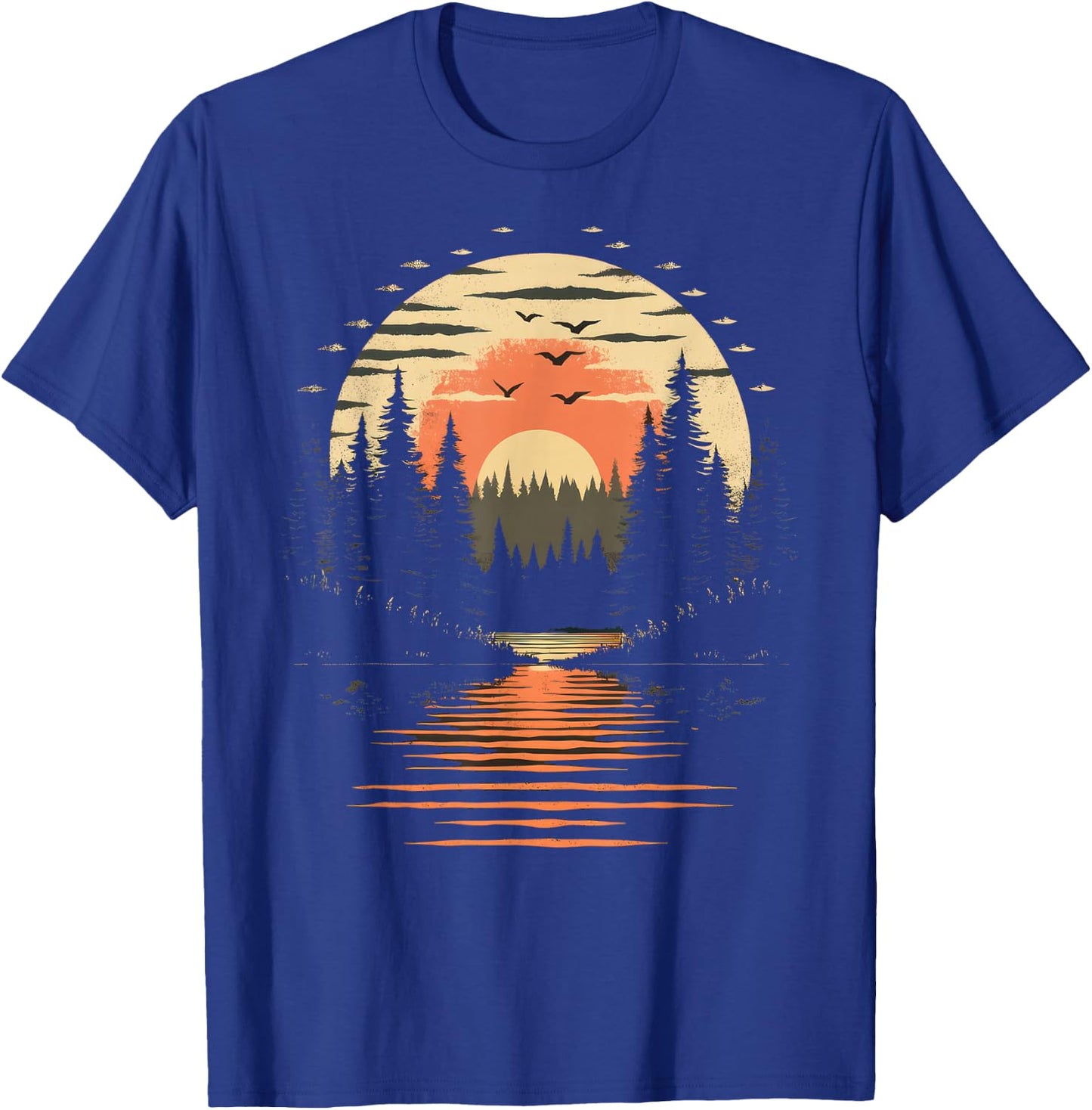 Retro Wilderness Bear Trees Reflection Outdoor Forest T-Shirt - T-Shirt | Royal
