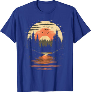 Retro Wilderness Bear Trees Reflection Outdoor Forest T-Shirt - T-Shirt | Royal