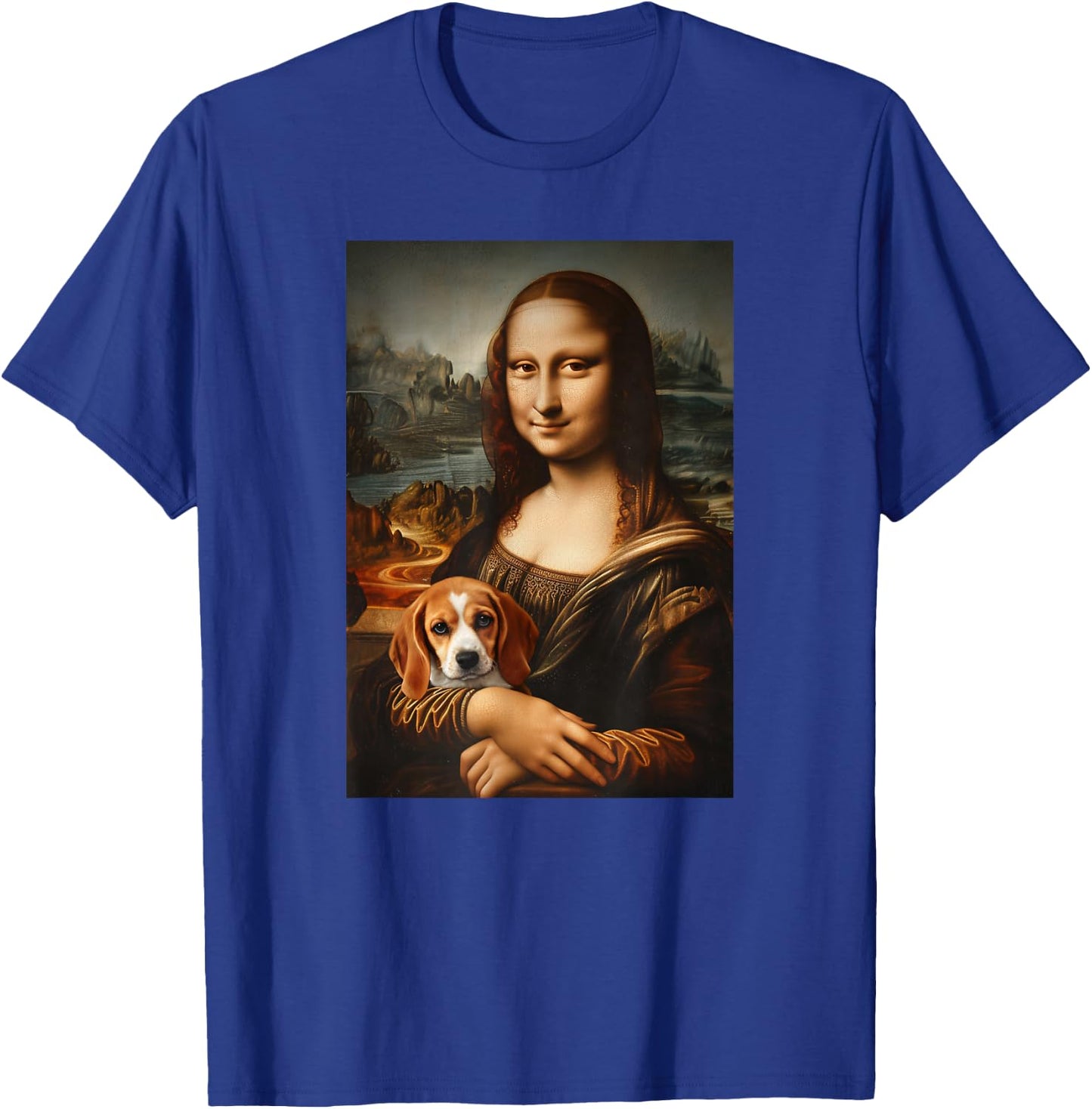 Beagle Mona Lisa Painting Art Dog Mom Dad T-Shirt - T-Shirt | Royal