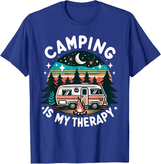 Vintage Camping Is My Therapy Family Adventure Outdoors T-Shirt - T-Shirt | Royal