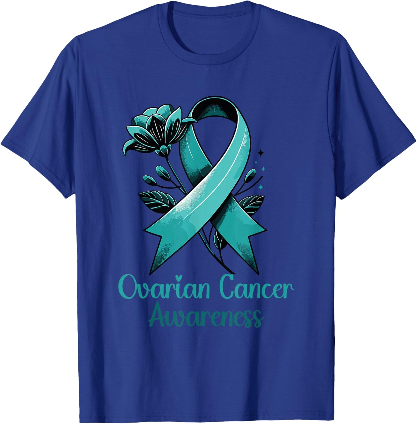 Elegant Teal Ribbon for Ovarian Cancer Awareness T-Shirt - T-Shirt | Royal