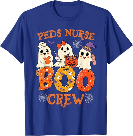 PEDS Nurse Boo Crew Funny Ghost Halloween Spooky Costume T-Shirt - T-Shirt | Royal