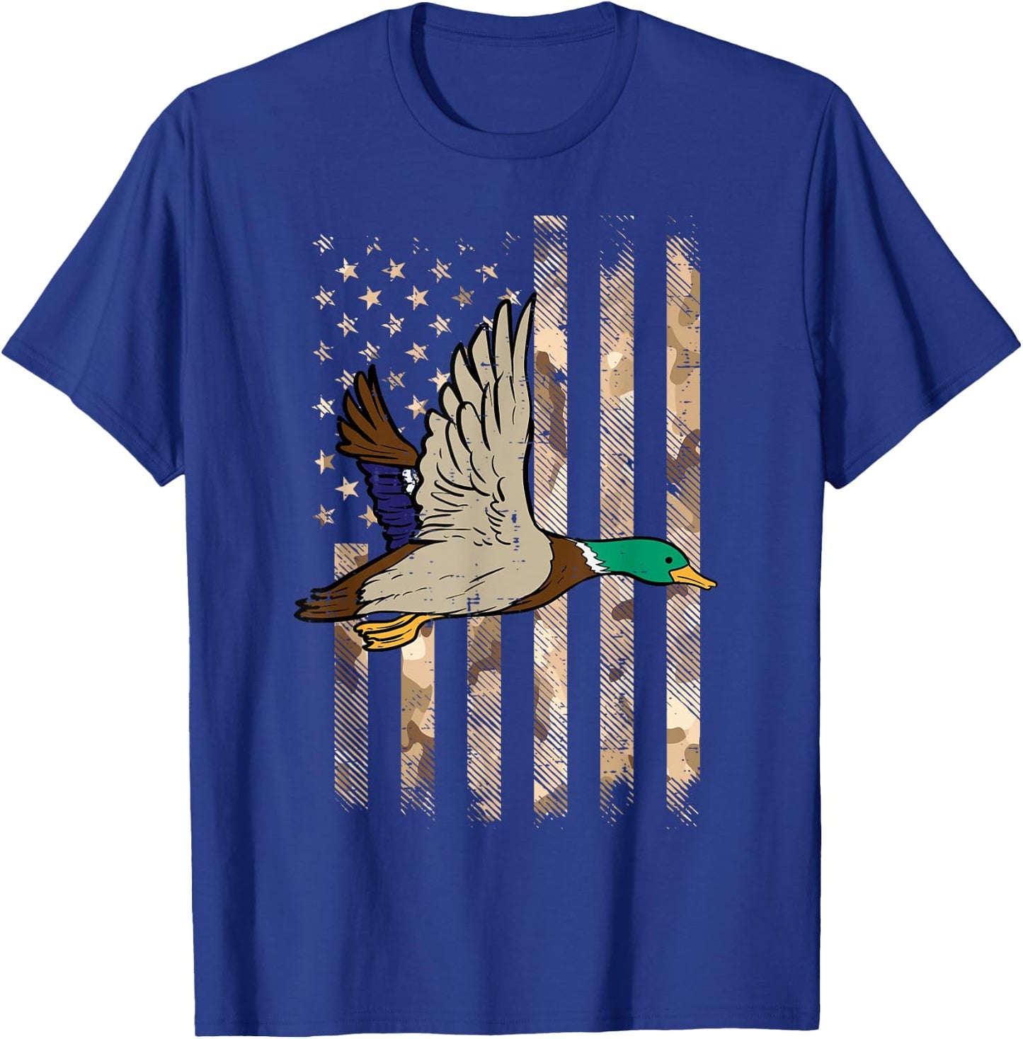 Duck Camo US Flag Vintage Patriotic Hunter Men Women Kids T-Shirt - T-Shirt | Royal