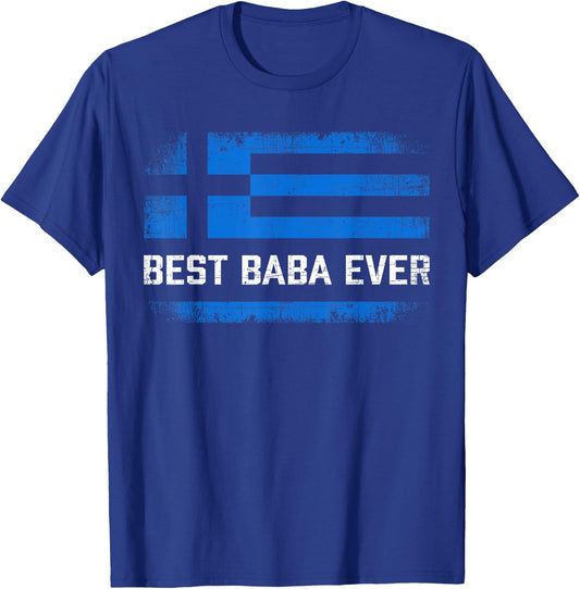 Best Baba Ever Retro Greece Flag Fathers Day Greek Dad T-Shirt - T-Shirt | Royal