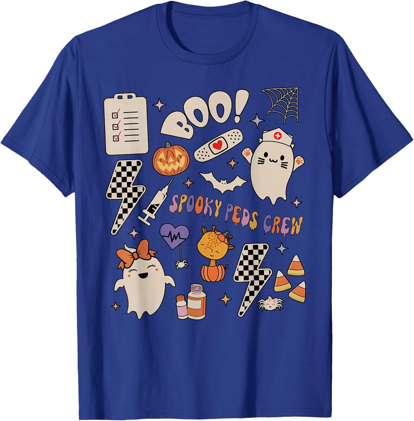 Boo Spooky PEDS Crew Ghost Pediatric Nurse Halloween T-Shirt - T-Shirt | Royal
