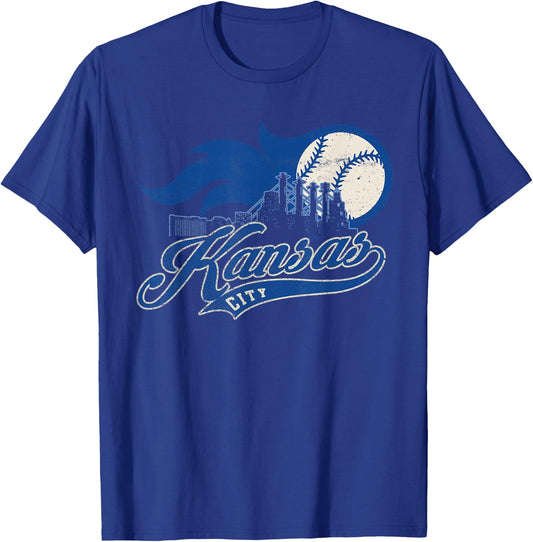 Vintage Kansas City Baseball American US Flag T-Shirt - T-Shirt | Royal