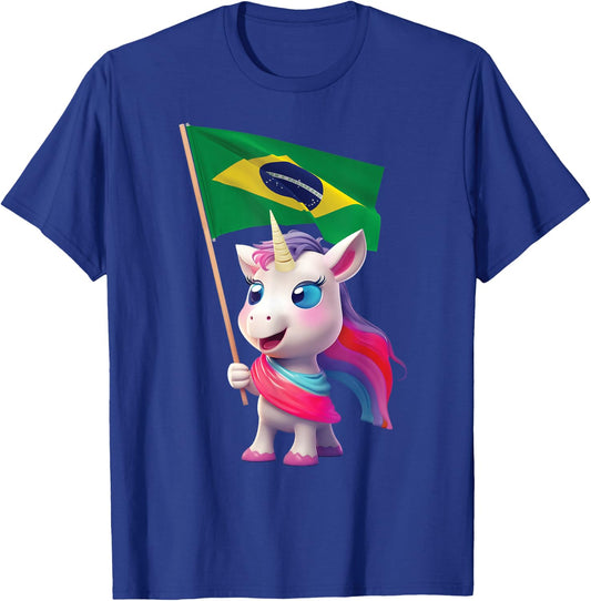 Brazilian Flag Unicorn Brazil Kids Rio De Janeiro Paulo Cute T-Shirt - T-Shirt | Royal