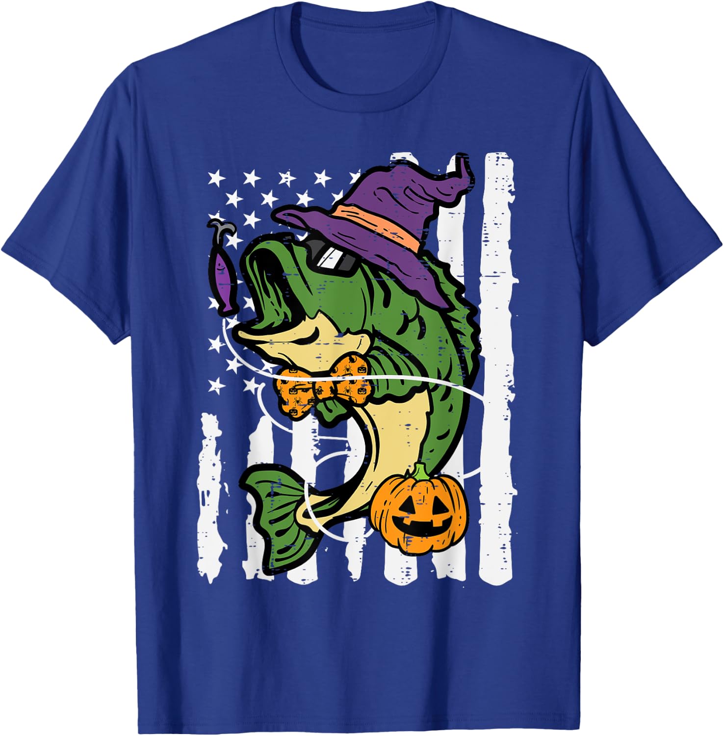 Halloween Bass Fish US Flag Costume Patriot Men Kids Women T-Shirt - T-Shirt | Royal