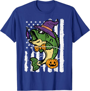 Halloween Bass Fish US Flag Costume Patriot Men Kids Women T-Shirt - T-Shirt | Royal