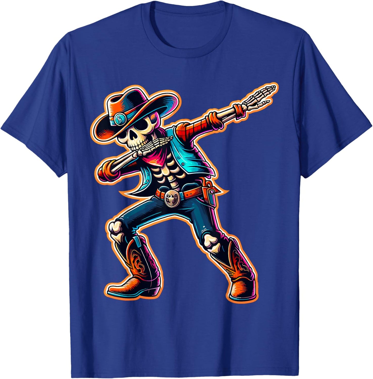 Magical and Funny Cowboy Gifts Cowboy Dabbing Skeleton Halloween Western T-Shirt - T-Shirt | Royal