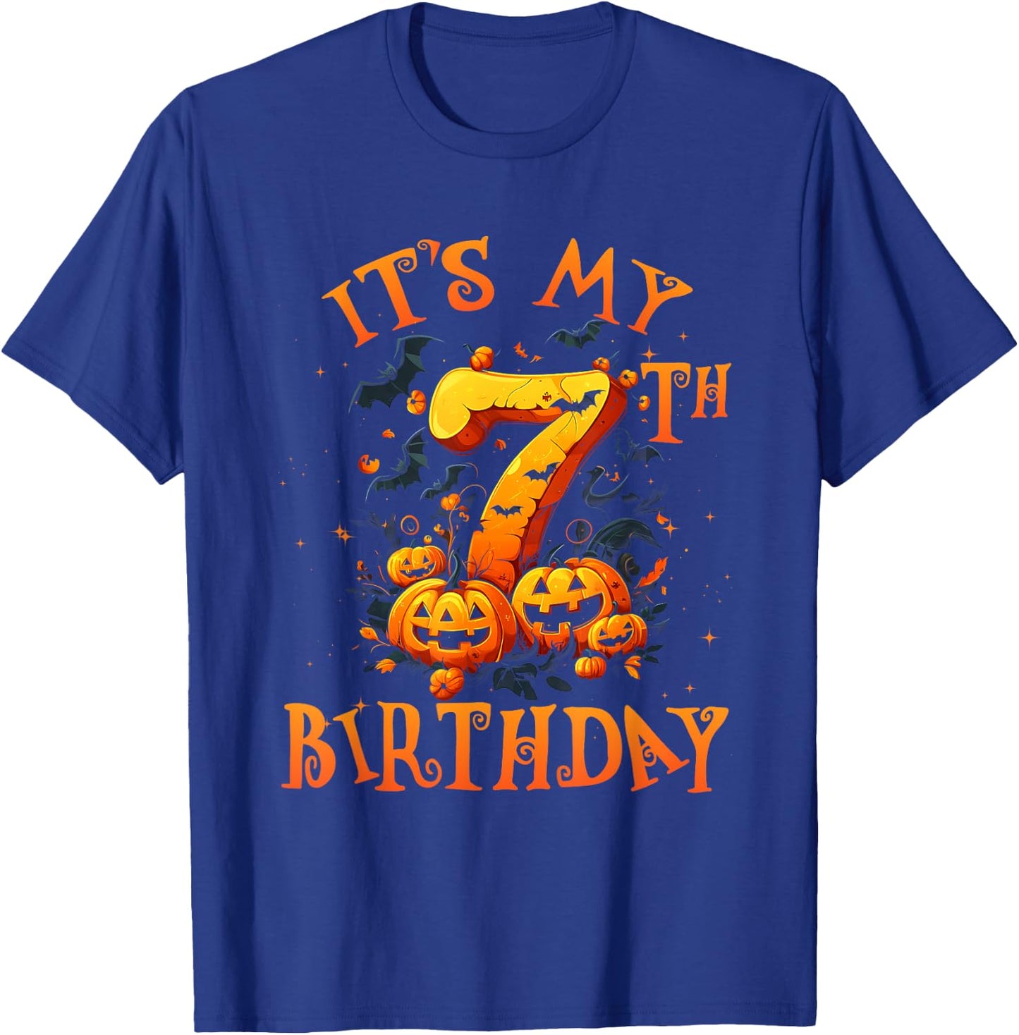 Boo It's My 7th Birthday Halloween Pumpkin 7 Years Old T-Shirt - T-Shirt | Royal