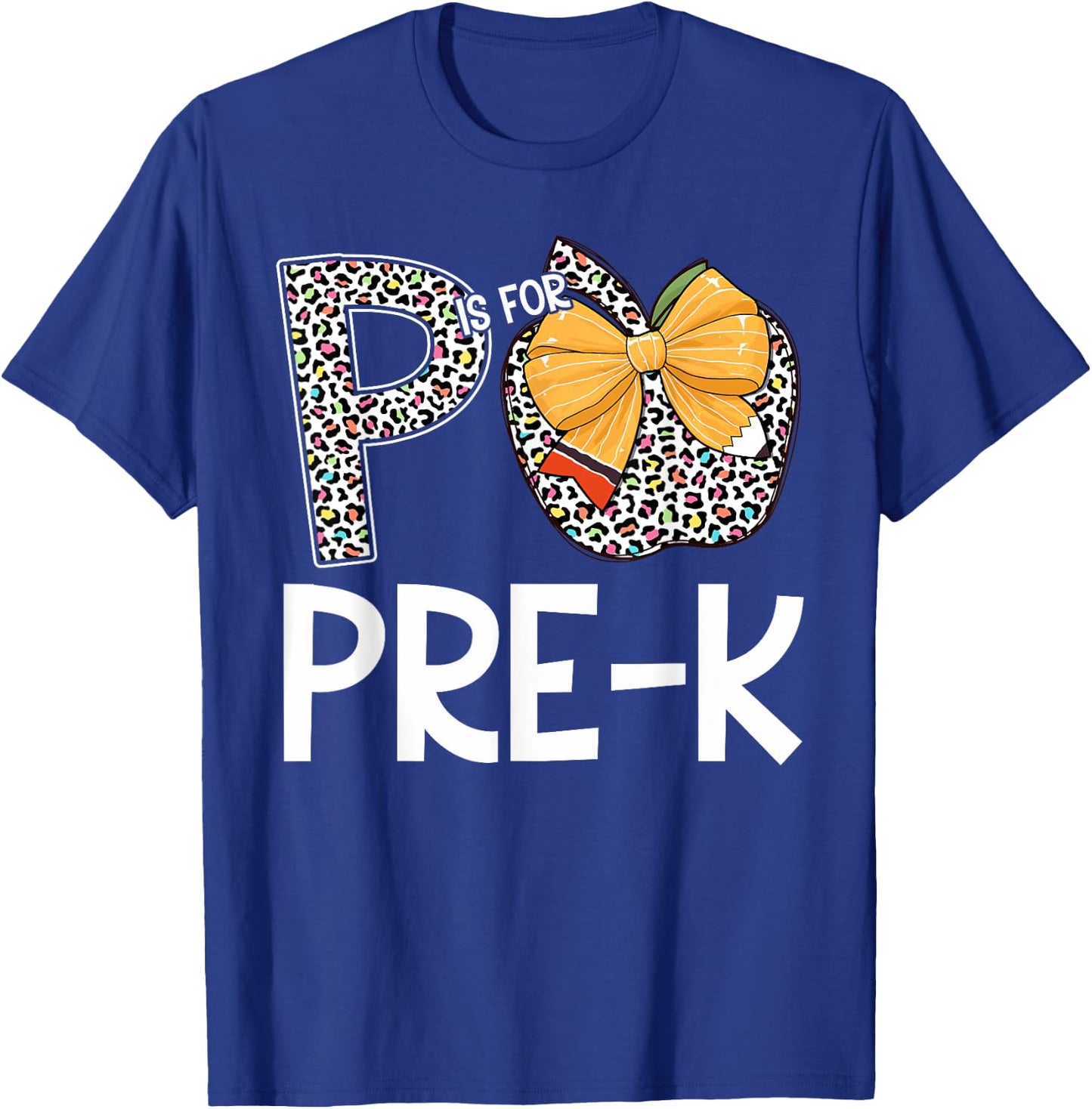 P Is For Pre-K Teacher Leopard Apple Back To School T-Shirt - T-Shirt | Royal