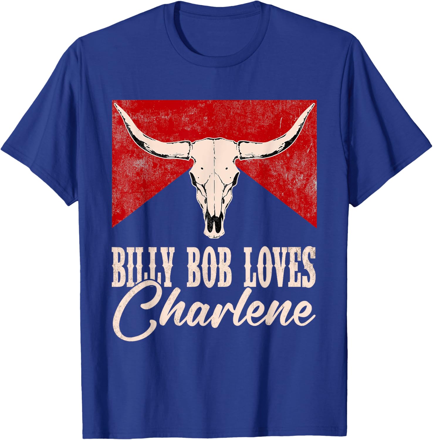 Billy Bob Loves Charlene Western Bull-Skull Retro T-Shirt - T-Shirt | Royal