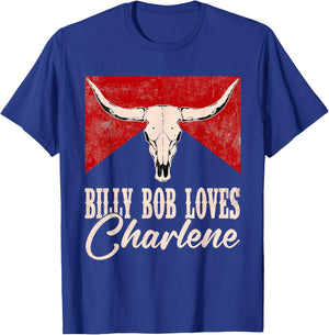 Billy Bob Loves Charlene Western Bull-Skull Retro T-Shirt - T-Shirt | Royal