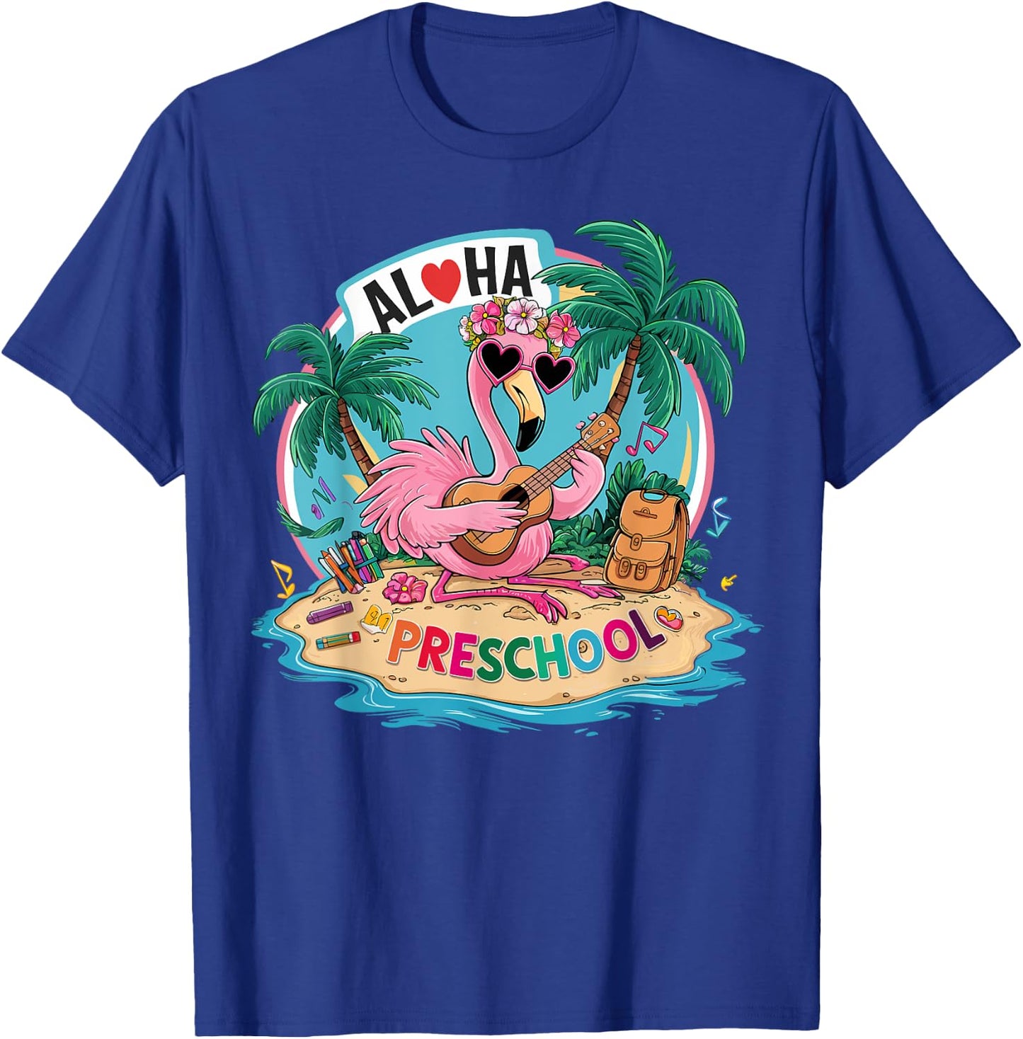 Aloha Preschool Flamingo Hawaii Back to School Kids Girl T-Shirt - T-Shirt | Royal
