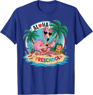 Aloha Preschool Flamingo Hawaii Back to School Kids Girl T-Shirt - T-Shirt | Royal