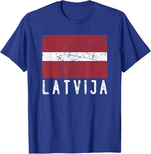 Latvian Flag Of Latvija Distressed Men Women Kids Latvia T-Shirt - T-Shirt | Royal