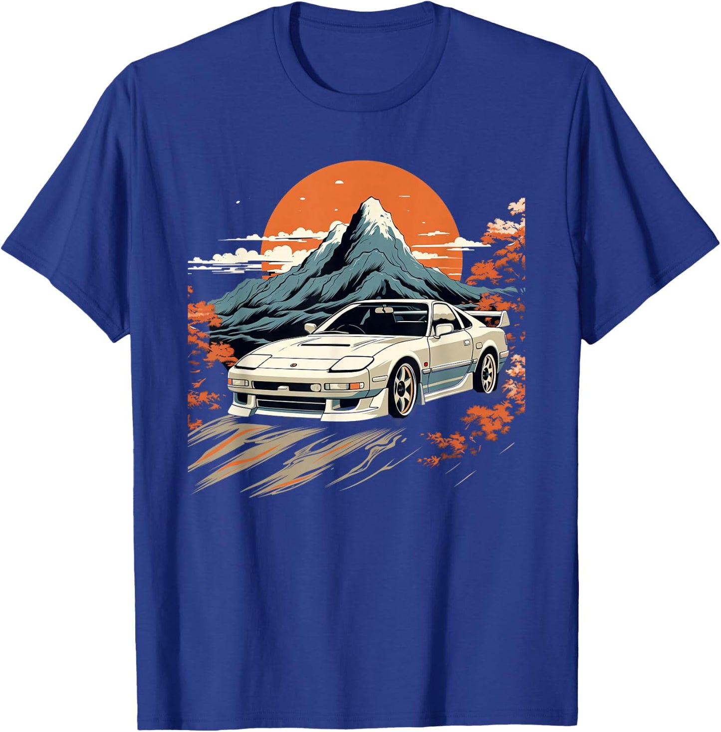 Retro Japanese Drift Car Racing Mount Fuji Sunset Scene T-Shirt - T-Shirt | Royal