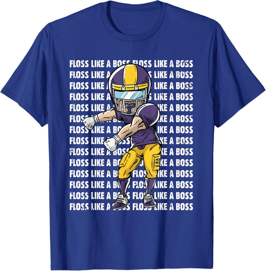 Floss Like A Boss Youth Shirt - Gold Purple Football T-Shirt - T-Shirt | Royal